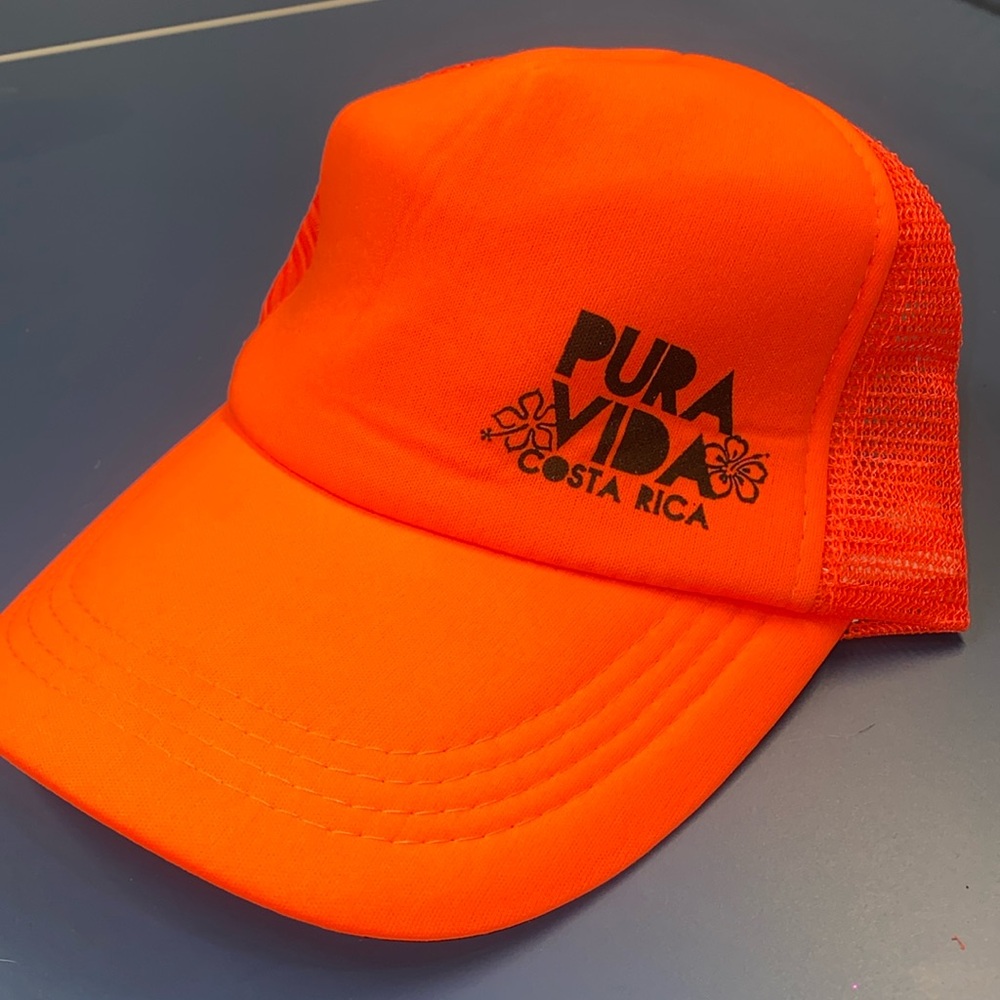 adjustable trucker hat, Bright orange Pura, Vida Costa Rica